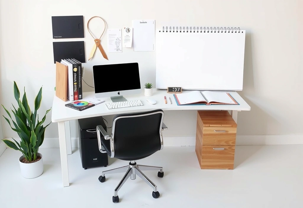 Minimalist workspace with clean desk setup and design tools