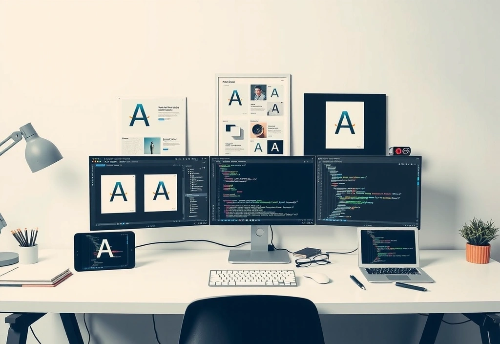 Modern web design process showing wireframes, mockups, and development stages